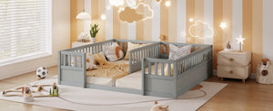 English Elm Twin Over Bunk Bed Solid Pine Frame with Slide LED Lights and Storage Staircase Grey 81.2 L x 77.8 W x 21.5 H W504P515815