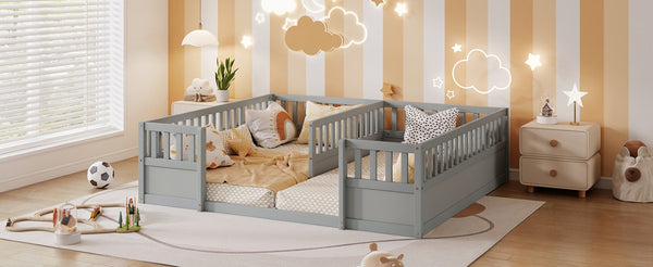 English Elm Twin Over Bunk Bed Solid Pine Frame with Slide LED Lights and Storage Staircase Grey 81.2 L x 77.8 W x 21.5 H W504P515815