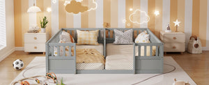 English Elm Twin Over Bunk Bed Solid Pine Frame with Slide LED Lights and Storage Staircase Grey 81.2 L x 77.8 W x 21.5 H W504P515815