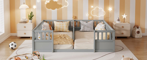 English Elm Twin Over Bunk Bed Solid Pine Frame with Slide LED Lights and Storage Staircase Grey 81.2 L x 77.8 W x 21.5 H W504P515815