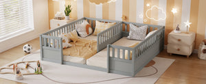English Elm Twin Over Bunk Bed Solid Pine Frame with Slide LED Lights and Storage Staircase Grey 81.2 L x 77.8 W x 21.5 H W504P515815