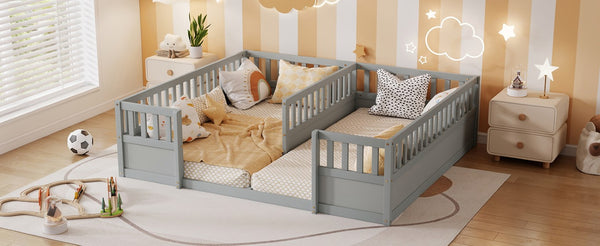 English Elm Twin Over Bunk Bed Solid Pine Frame with Slide LED Lights and Storage Staircase Grey 81.2 L x 77.8 W x 21.5 H W504P515815