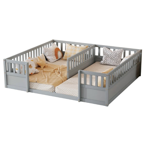 English Elm Twin Over Bunk Bed Solid Pine Frame with Slide LED Lights and Storage Staircase Grey 81.2 L x 77.8 W x 21.5 H W504P515815