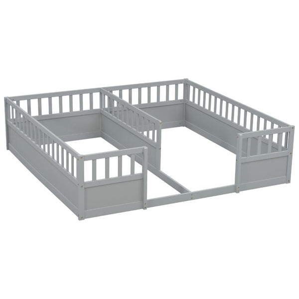 English Elm Twin Over Bunk Bed Solid Pine Frame with Slide LED Lights and Storage Staircase Grey 81.2 L x 77.8 W x 21.5 H W504P515815