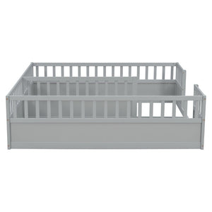 English Elm Twin Over Bunk Bed Solid Pine Frame with Slide LED Lights and Storage Staircase Grey 81.2 L x 77.8 W x 21.5 H W504P515815