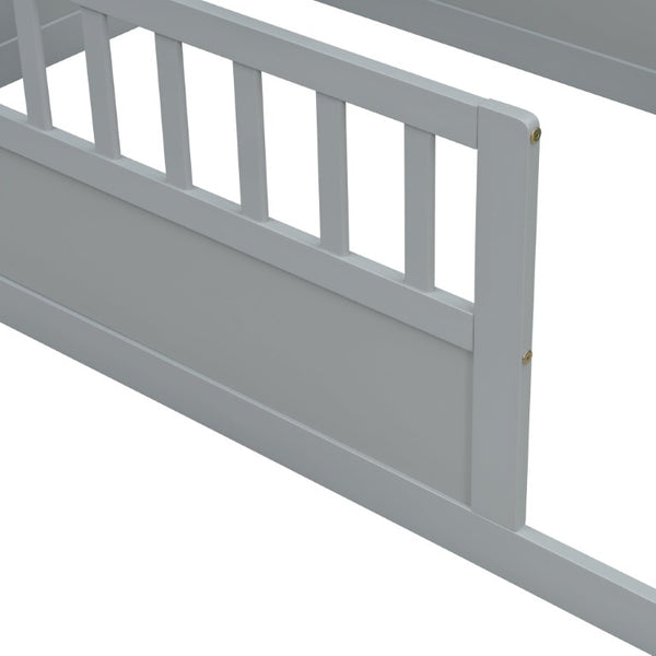 English Elm Twin Over Bunk Bed Solid Pine Frame with Slide LED Lights and Storage Staircase Grey 81.2 L x 77.8 W x 21.5 H W504P515815