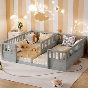 English Elm Twin Over Bunk Bed Solid Pine Frame with Slide LED Lights and Storage Staircase Grey 81.2 L x 77.8 W x 21.5 H W504P515815
