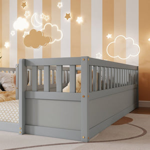 English Elm Twin Over Bunk Bed Solid Pine Frame with Slide LED Lights and Storage Staircase Grey 81.2 L x 77.8 W x 21.5 H W504P515815