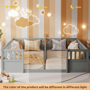 English Elm Twin Over Bunk Bed Solid Pine Frame with Slide LED Lights and Storage Staircase Grey 81.2 L x 77.8 W x 21.5 H W504P515815