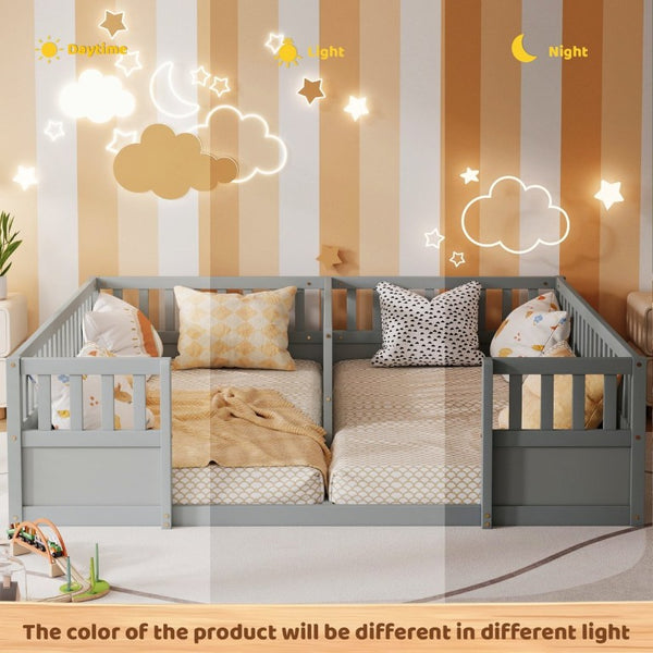 English Elm Twin Over Bunk Bed Solid Pine Frame with Slide LED Lights and Storage Staircase Grey 81.2 L x 77.8 W x 21.5 H W504P515815