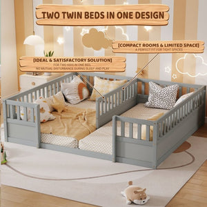 English Elm Twin Over Bunk Bed Solid Pine Frame with Slide LED Lights and Storage Staircase Grey 81.2 L x 77.8 W x 21.5 H W504P515815