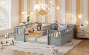 English Elm Twin Over Bunk Bed Solid Pine Frame with Slide LED Lights and Storage Staircase Grey 81.2 L x 77.8 W x 21.5 H W504P515815