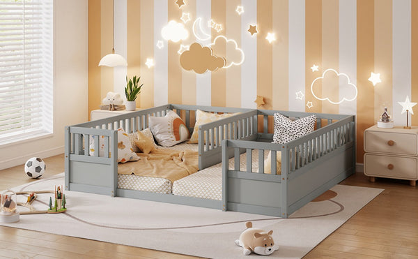 English Elm Twin Over Bunk Bed Solid Pine Frame with Slide LED Lights and Storage Staircase Grey 81.2 L x 77.8 W x 21.5 H W504P515815