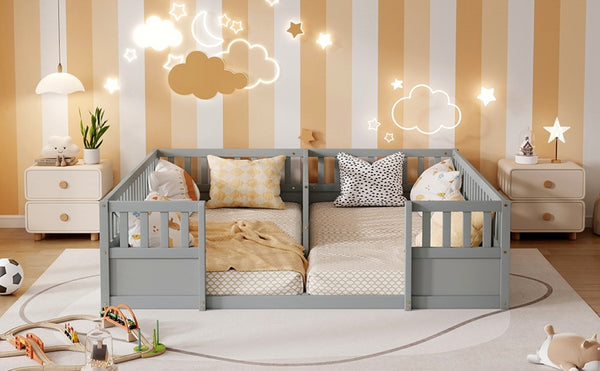 English Elm Twin Over Bunk Bed Solid Pine Frame with Slide LED Lights and Storage Staircase Grey 81.2 L x 77.8 W x 21.5 H W504P515815