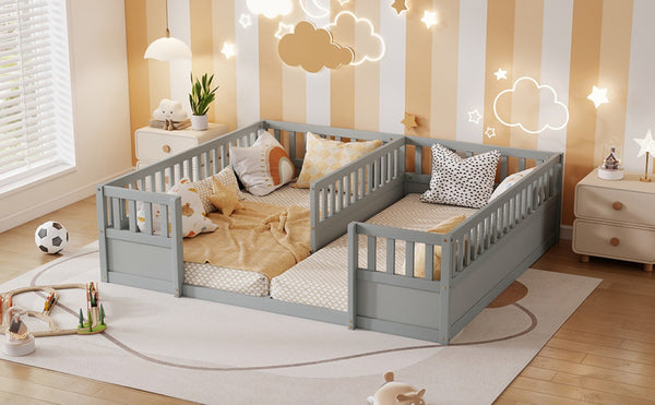 English Elm Twin Over Bunk Bed Solid Pine Frame with Slide LED Lights and Storage Staircase Grey 81.2 L x 77.8 W x 21.5 H W504P515815