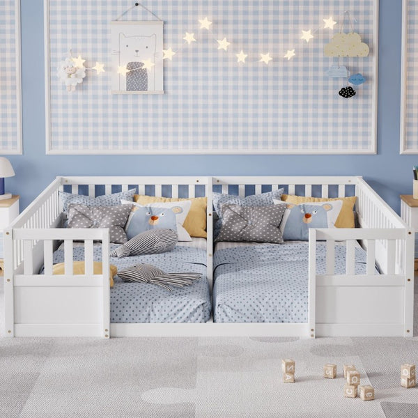 English Elm Twin Over Bunk Bed Solid Pine Frame with Slide LED Lights and Storage Staircase White 81.2 L x 77.8 W x 21.5 H W504P515816