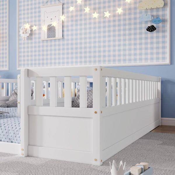 English Elm Twin Over Bunk Bed Solid Pine Frame with Slide LED Lights and Storage Staircase White 81.2 L x 77.8 W x 21.5 H W504P515816