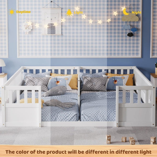 English Elm Twin Over Bunk Bed Solid Pine Frame with Slide LED Lights and Storage Staircase White 81.2 L x 77.8 W x 21.5 H W504P515816
