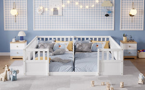 English Elm Twin Over Bunk Bed Solid Pine Frame with Slide LED Lights and Storage Staircase White 81.2 L x 77.8 W x 21.5 H W504P515816