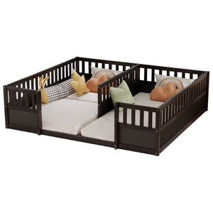 English Elm Twin Over Bunk Bed Solid Pine Frame with Slide LED Lights and Storage Staircase Espresso 81.2 L x 77.8 W x 21.5 H W504P515817