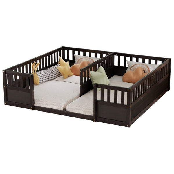 English Elm Twin Over Bunk Bed Solid Pine Frame with Slide LED Lights and Storage Staircase Espresso 81.2 L x 77.8 W x 21.5 H W504P515817