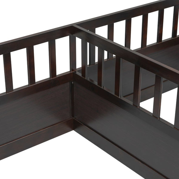 English Elm Twin Over Bunk Bed Solid Pine Frame with Slide LED Lights and Storage Staircase Espresso 81.2 L x 77.8 W x 21.5 H W504P515817