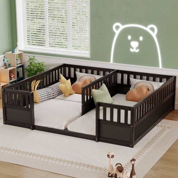 English Elm Twin Over Bunk Bed Solid Pine Frame with Slide LED Lights and Storage Staircase Espresso 81.2 L x 77.8 W x 21.5 H W504P515817