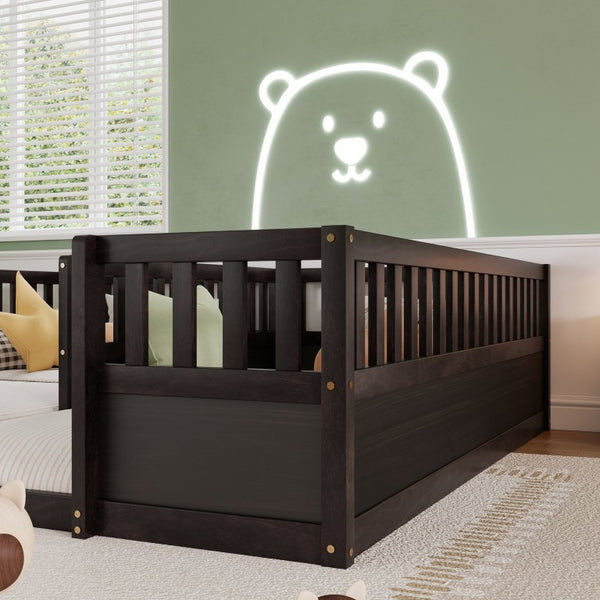 English Elm Twin Over Bunk Bed Solid Pine Frame with Slide LED Lights and Storage Staircase Espresso 81.2 L x 77.8 W x 21.5 H W504P515817