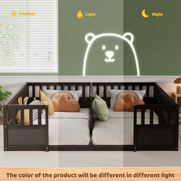 English Elm Twin Over Bunk Bed Solid Pine Frame with Slide LED Lights and Storage Staircase Espresso 81.2 L x 77.8 W x 21.5 H W504P515817