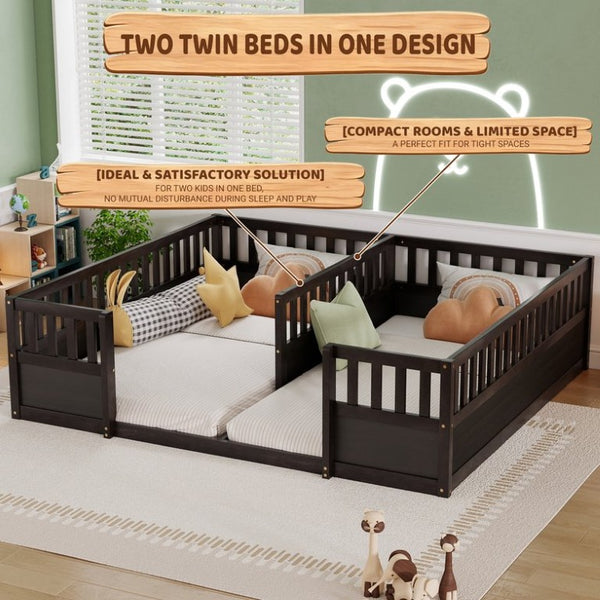 English Elm Twin Over Bunk Bed Solid Pine Frame with Slide LED Lights and Storage Staircase Espresso 81.2 L x 77.8 W x 21.5 H W504P515817