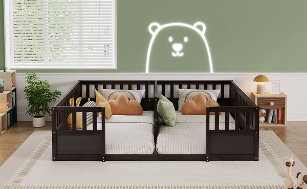 English Elm Twin Over Bunk Bed Solid Pine Frame with Slide LED Lights and Storage Staircase Espresso 81.2 L x 77.8 W x 21.5 H W504P515817