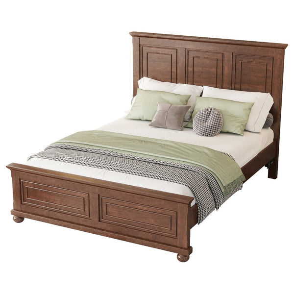 English Elm Queen Farmhouse Panel Bed Tall Headboard Solid Pine Frame with USB Charging Station W504S00279