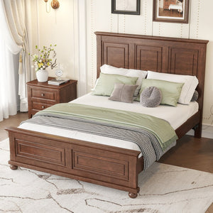 English Elm Queen Farmhouse Panel Bed Tall Headboard Solid Pine Frame with USB Charging Station W504S00279