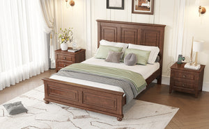 English Elm Queen Farmhouse Panel Bed Tall Headboard Solid Pine Frame with USB Charging Station W504S00279