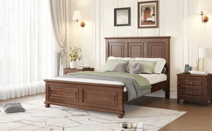 English Elm Queen Farmhouse Panel Bed Tall Headboard Solid Pine Frame with USB Charging Station W504S00279