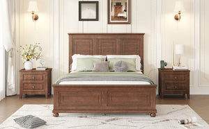 English Elm Queen Farmhouse Panel Bed Tall Headboard Solid Pine Frame with USB Charging Station W504S00279