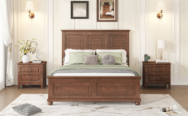 English Elm Queen Farmhouse Panel Bed Tall Headboard Solid Pine Frame with USB Charging Station W504S00279