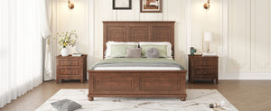 English Elm Queen Farmhouse Panel Bed Tall Headboard Solid Pine Frame with USB Charging Station W504S00279