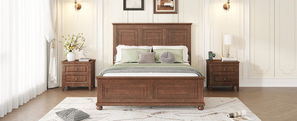 English Elm Queen Farmhouse Panel Bed Tall Headboard Solid Pine Frame with USB Charging Station W504S00279
