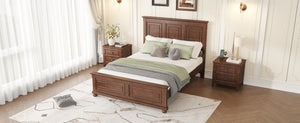 English Elm Queen Farmhouse Panel Bed Tall Headboard Solid Pine Frame with USB Charging Station W504S00279