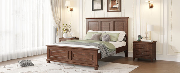 English Elm Queen Farmhouse Panel Bed Tall Headboard Solid Pine Frame with USB Charging Station W504S00279