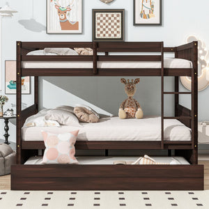 English Elm Full Over Rubberwood Bunk Bed with Trundle Converts to Two Beds Espresso Finish W504S00294
