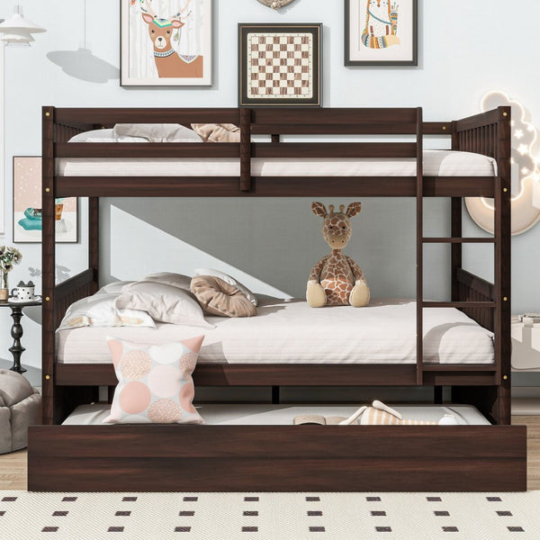 English Elm Full Over Rubberwood Bunk Bed with Trundle Converts to Two Beds Espresso Finish W504S00294