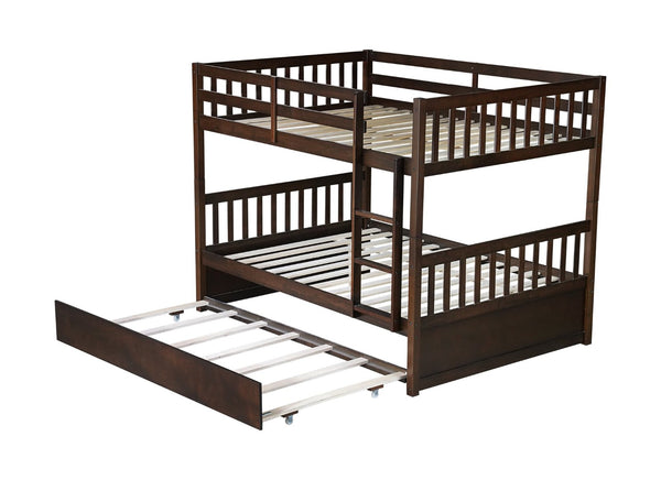 English Elm Full Over Rubberwood Bunk Bed with Trundle Converts to Two Beds Espresso Finish W504S00294