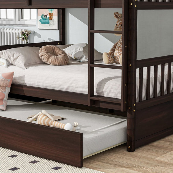 English Elm Full Over Rubberwood Bunk Bed with Trundle Converts to Two Beds Espresso Finish W504S00294