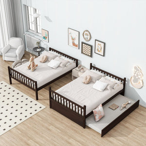 English Elm Full Over Rubberwood Bunk Bed with Trundle Converts to Two Beds Espresso Finish W504S00294