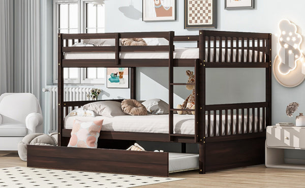 English Elm Full Over Rubberwood Bunk Bed with Trundle Converts to Two Beds Espresso Finish W504S00294