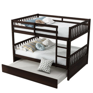 English Elm Full Over Rubberwood Bunk Bed with Trundle Converts to Two Beds Espresso Finish W504S00294