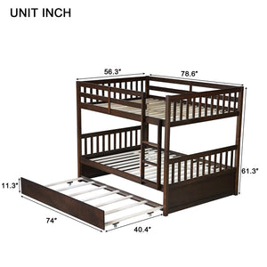 English Elm Full Over Rubberwood Bunk Bed with Trundle Converts to Two Beds Espresso Finish W504S00294