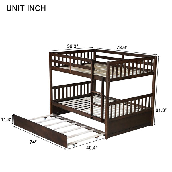 English Elm Full Over Rubberwood Bunk Bed with Trundle Converts to Two Beds Espresso Finish W504S00294